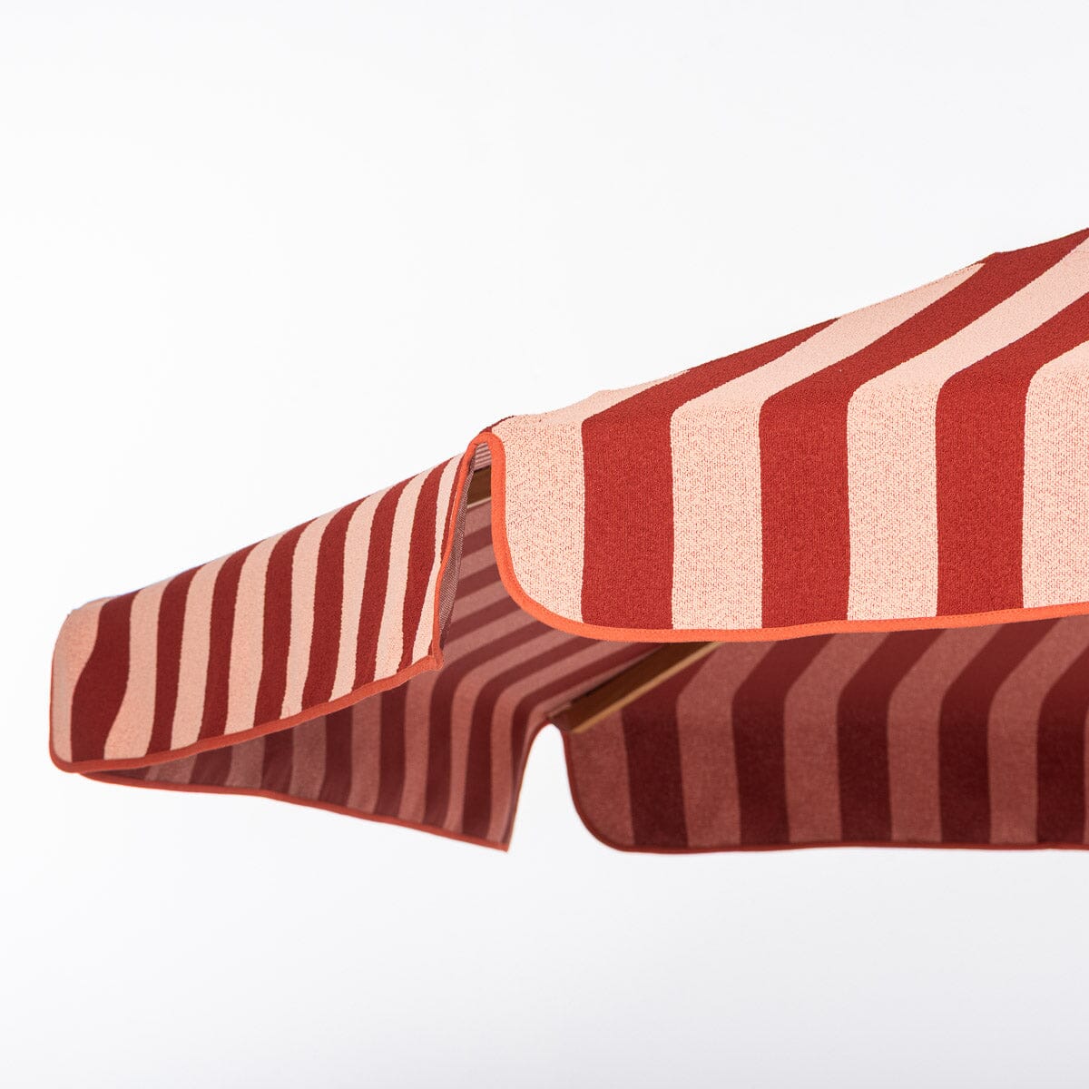 The Resort Market Umbrella in Terry Terracotta Stripe | Transfer Teak Frame Resort Market Umbrella Kit Business & Pleasure Co Aus 