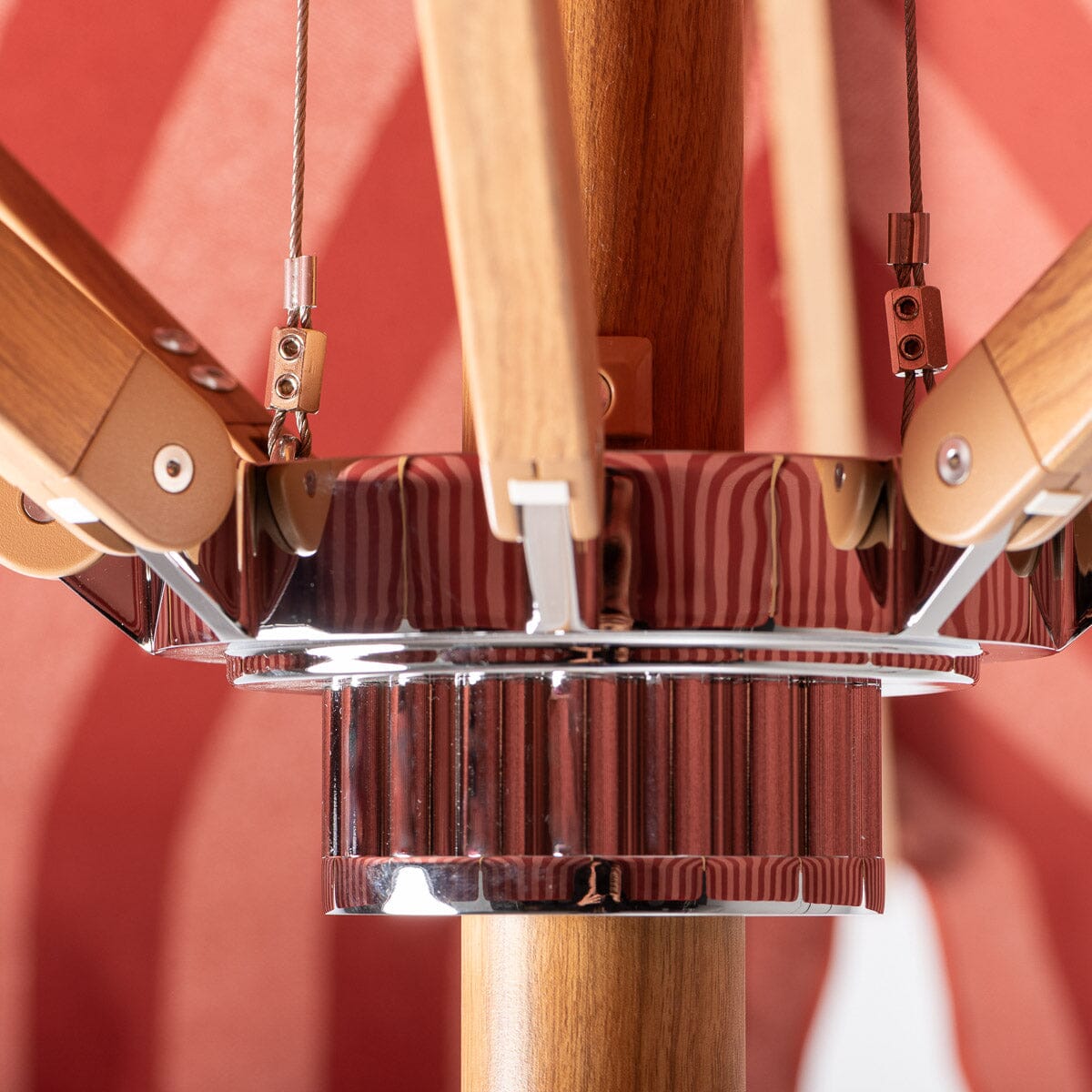 The Resort Market Umbrella in Terry Terracotta Stripe | Transfer Teak Frame Resort Market Umbrella Kit Business & Pleasure Co Aus 