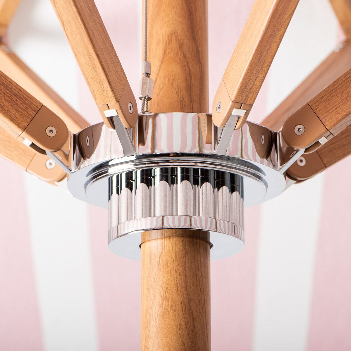 The Resort Market Umbrella in Crew Pink Stripe | Transfer Teak Frame Resort Market Umbrella Kit Business & Pleasure Co Aus 