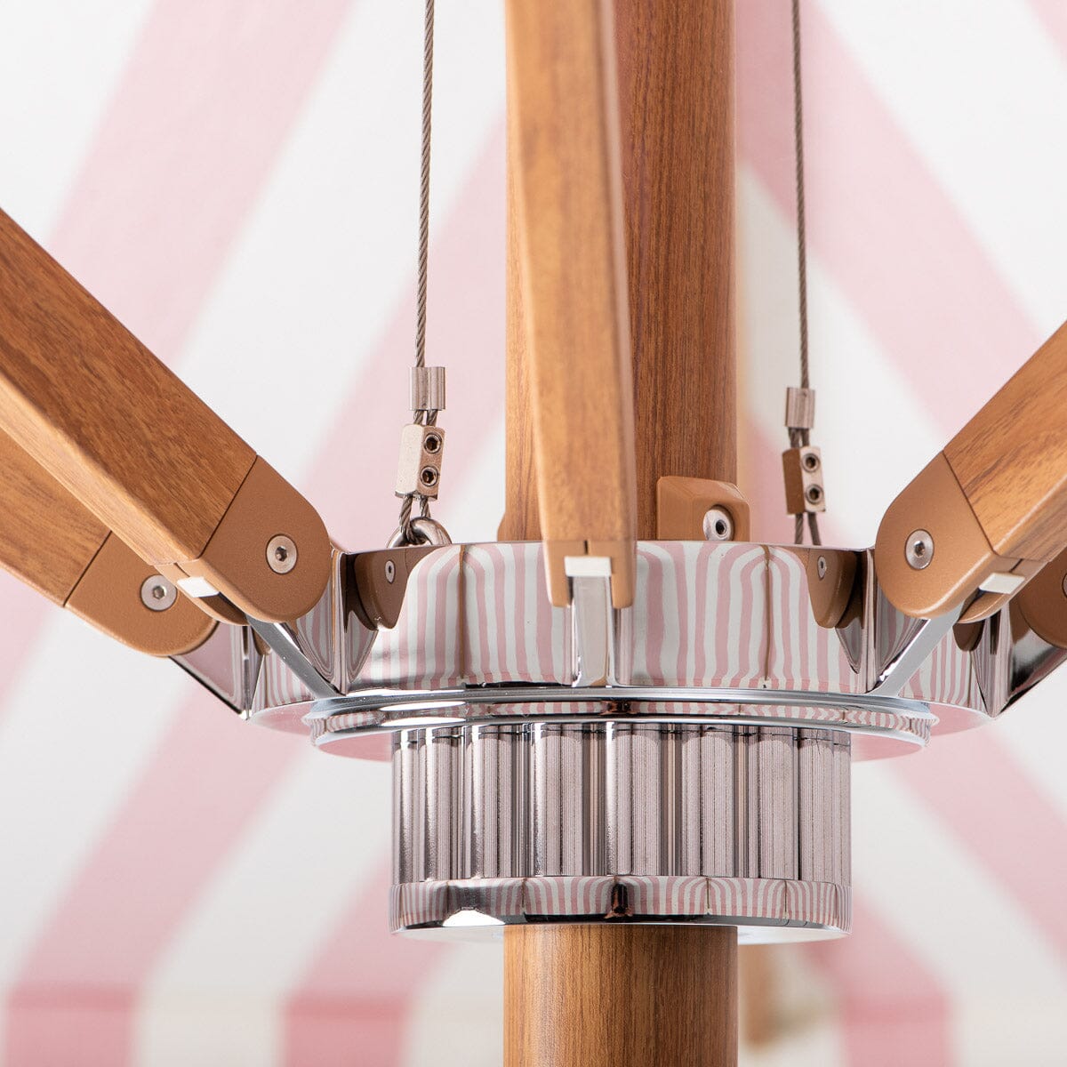 The Resort Market Umbrella in Crew Pink Stripe | Transfer Teak Frame Resort Market Umbrella Kit Business & Pleasure Co Aus 