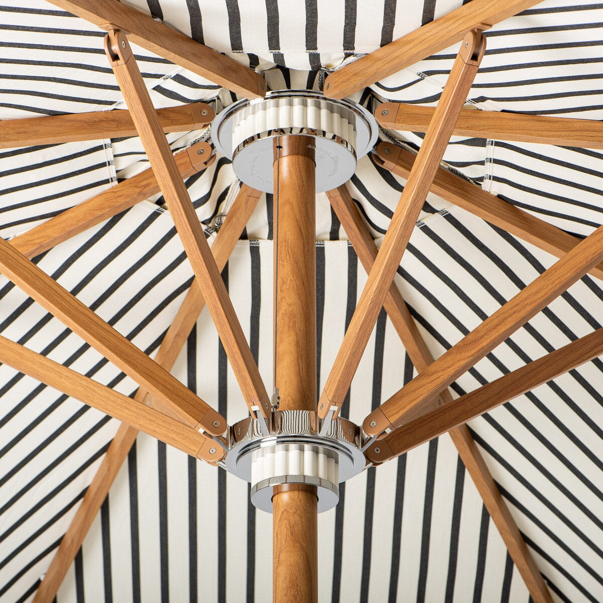 Resort Market Umbrella | Monaco Black Stripe & Transfer Teak Frame Resort Market Umbrella Kit Business & Pleasure Co Aus 