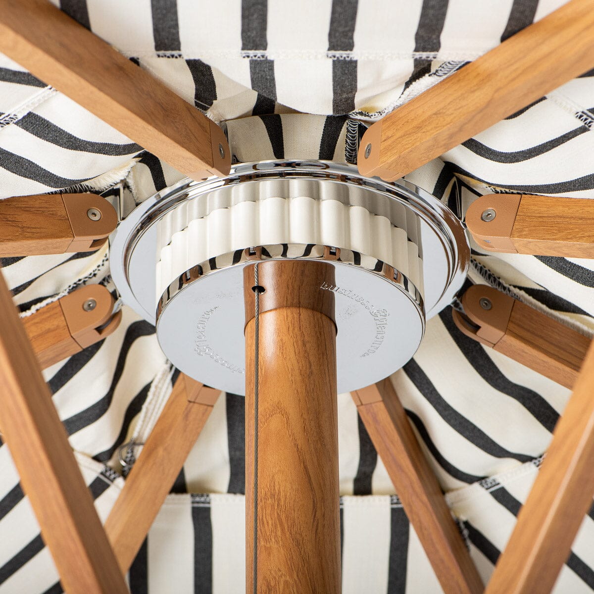 Resort Market Umbrella | Monaco Black Stripe & Transfer Teak Frame Resort Market Umbrella Kit Business & Pleasure Co Aus 