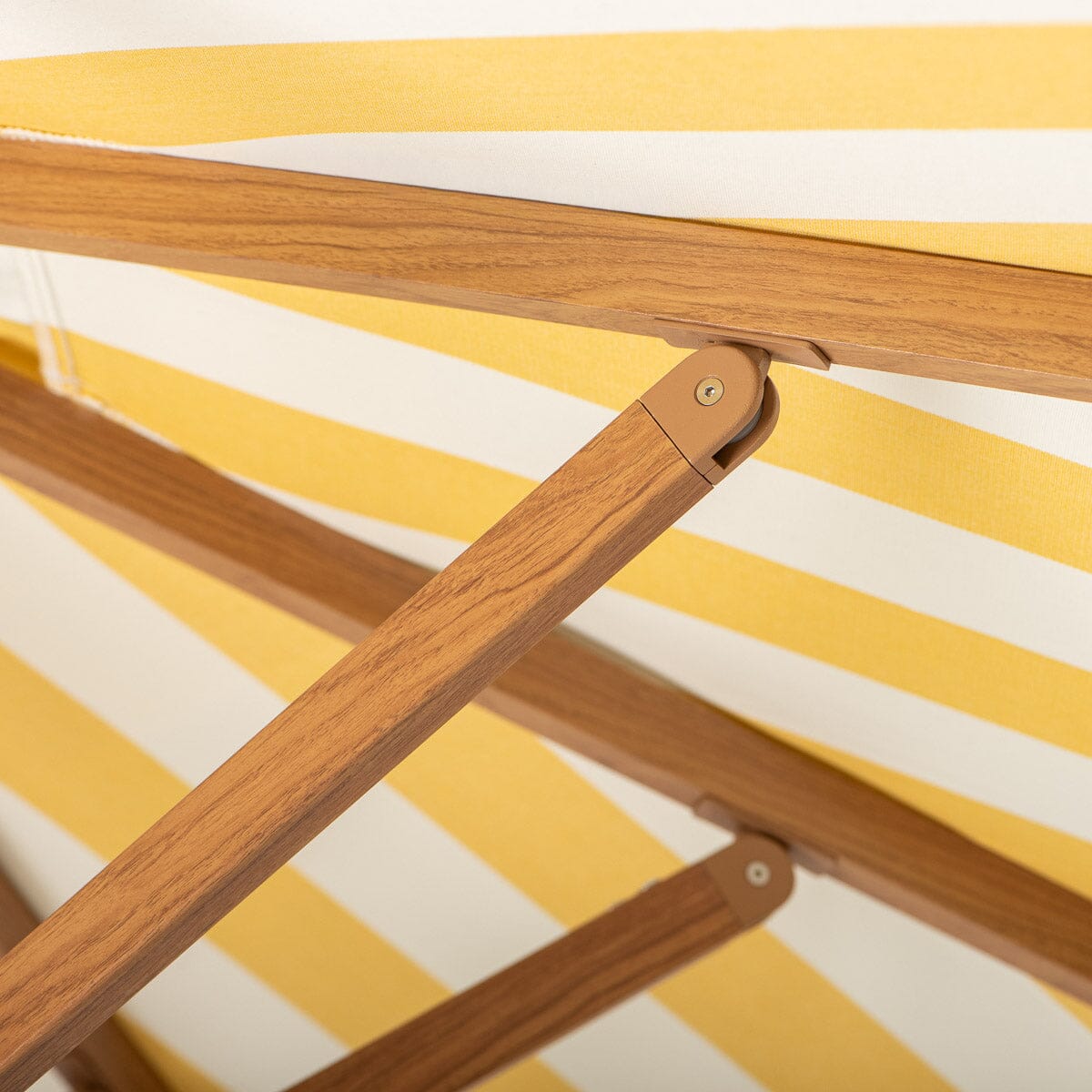 Resort Market Umbrella | Crew Mimosa Yellow Stripe & Transfer Teak Frame Resort Market Umbrella Kit Business & Pleasure Co Aus 