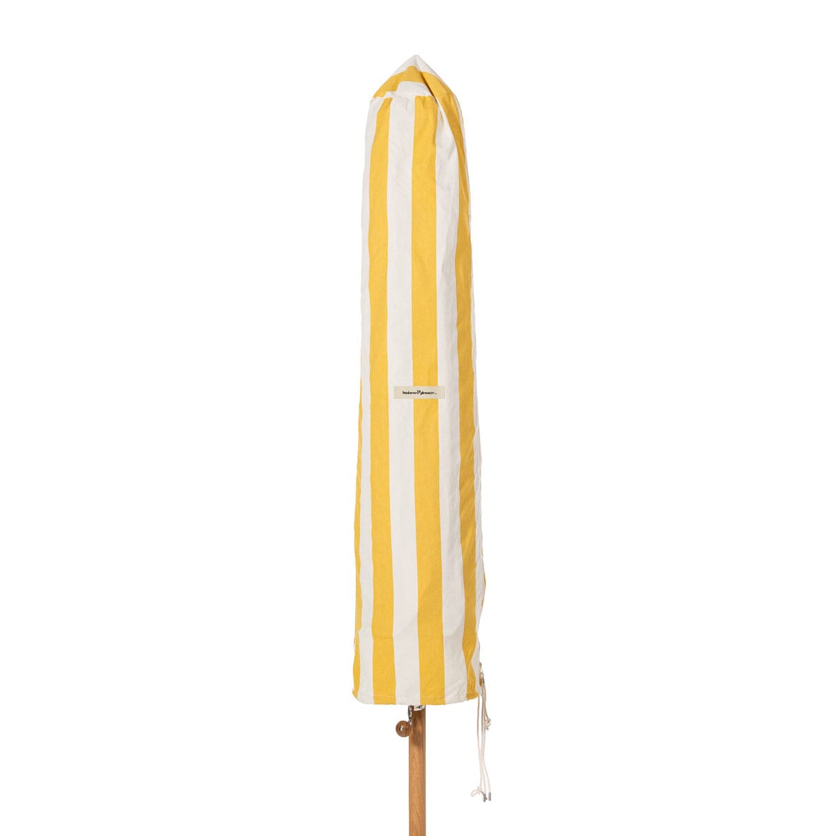 Resort Market Umbrella | Crew Mimosa Yellow Stripe & Transfer Teak Frame Resort Market Umbrella Kit Business & Pleasure Co Aus 