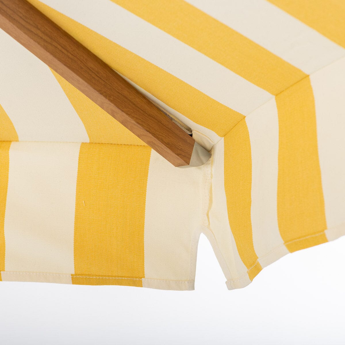 Resort Market Umbrella | Crew Mimosa Yellow Stripe & Transfer Teak Frame Resort Market Umbrella Kit Business & Pleasure Co Aus 