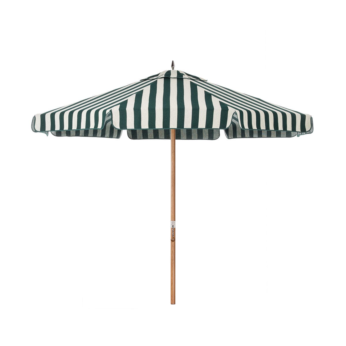The Resort Market Umbrella in Terry Green Stripe | Transfer Teak Frame Resort Market Umbrella Kit Business & Pleasure Co Aus 