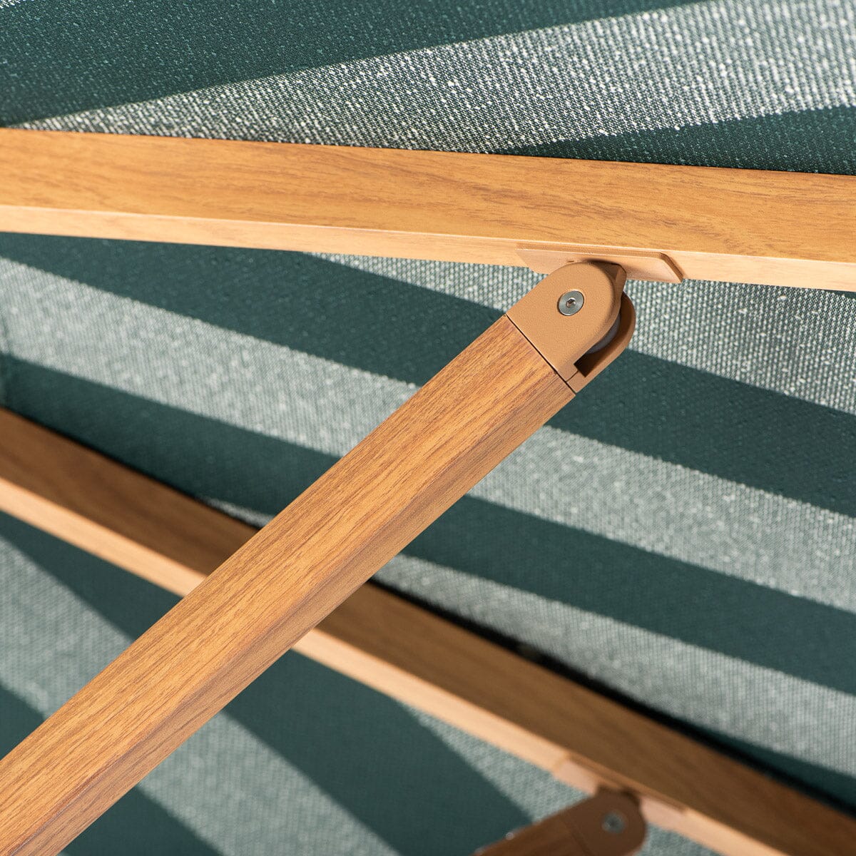 The Resort Market Umbrella in Terry Green Stripe | Transfer Teak Frame Resort Market Umbrella Kit Business & Pleasure Co Aus 