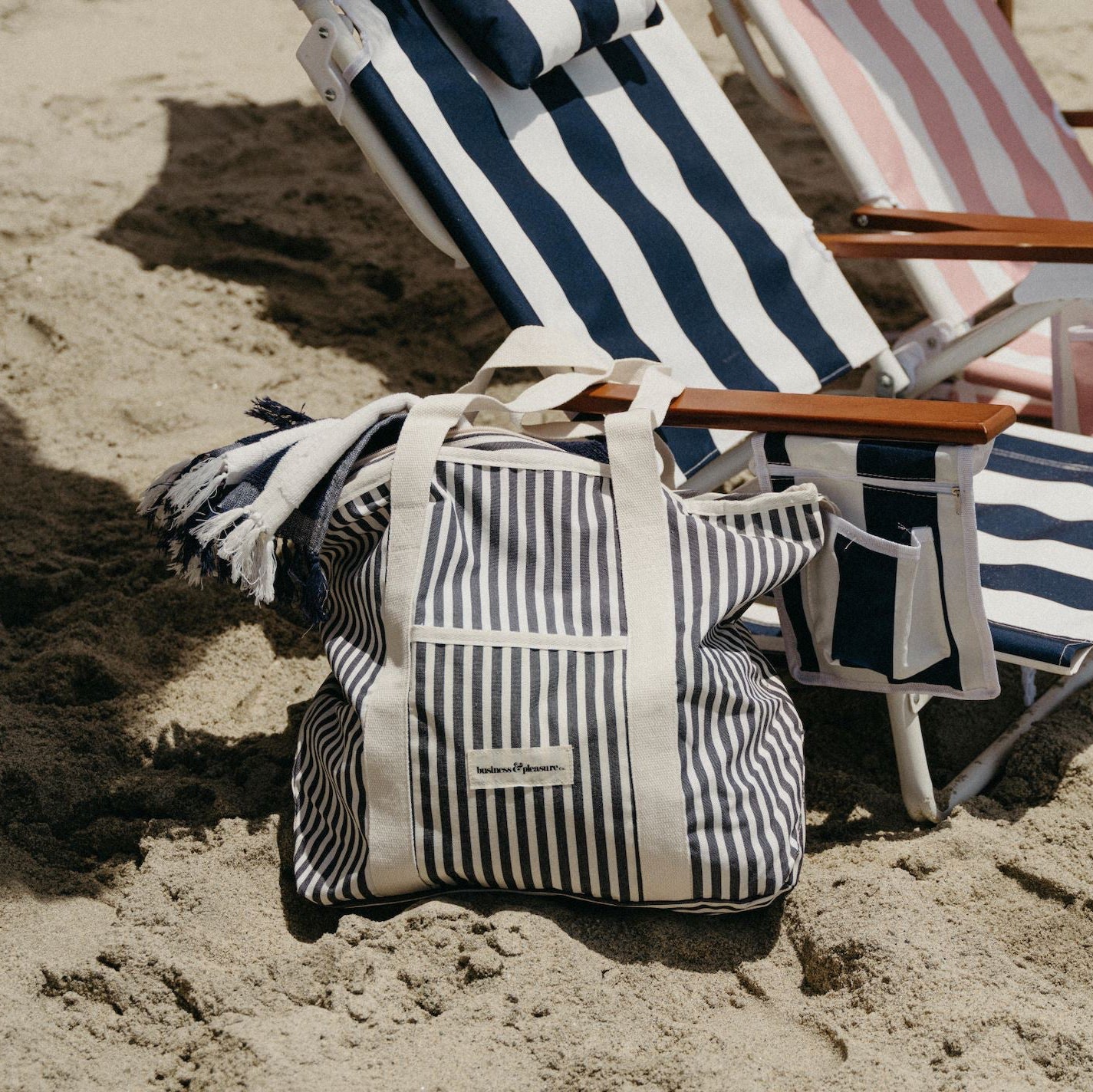 The Beach Bag - Lauren's Navy Stripe Beach Bag Business & Pleasure Co 