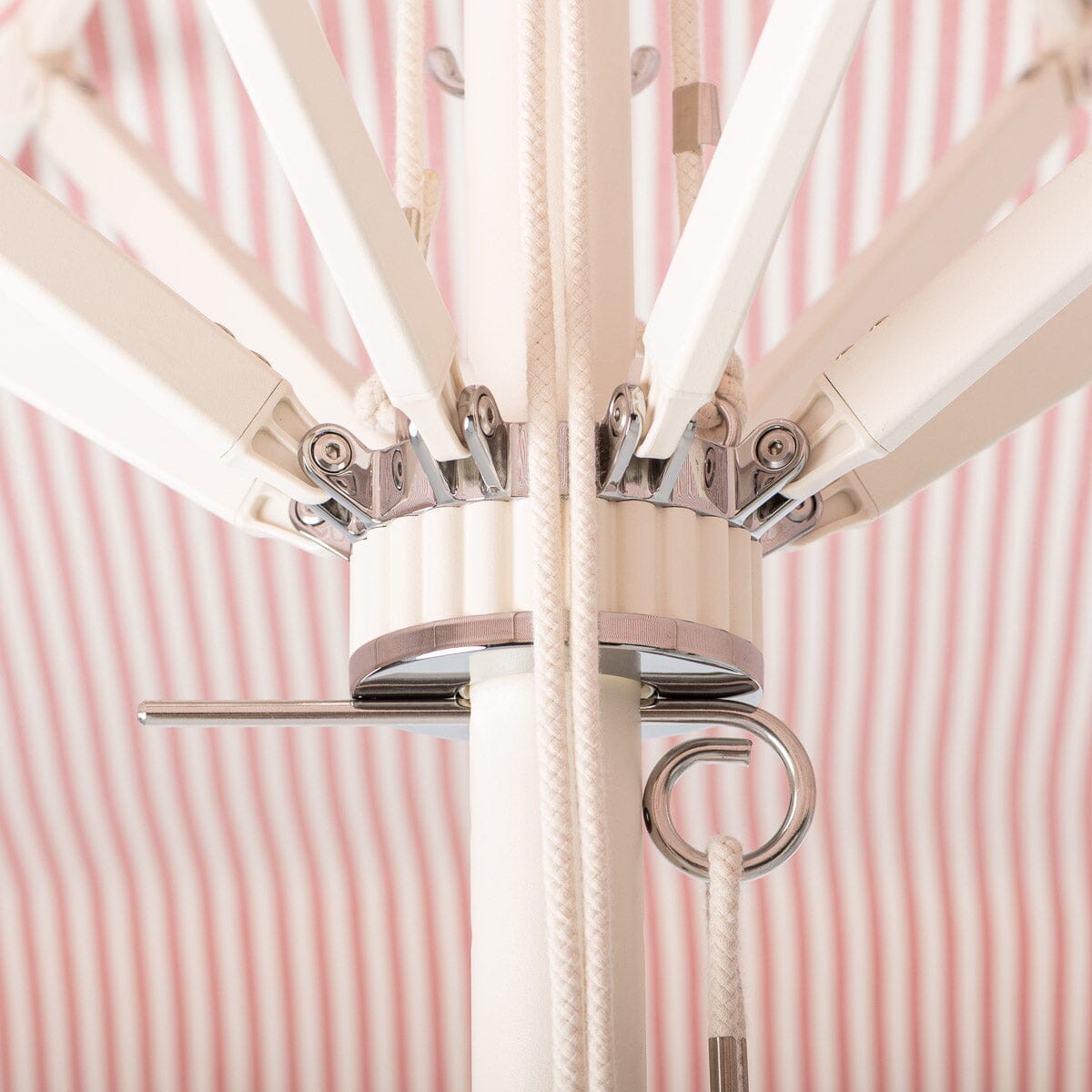 Terrace Umbrella in Lauren's Pink Stripe | Antique White Frame Terrace Umbrella Kit Business & Pleasure Co Aus 