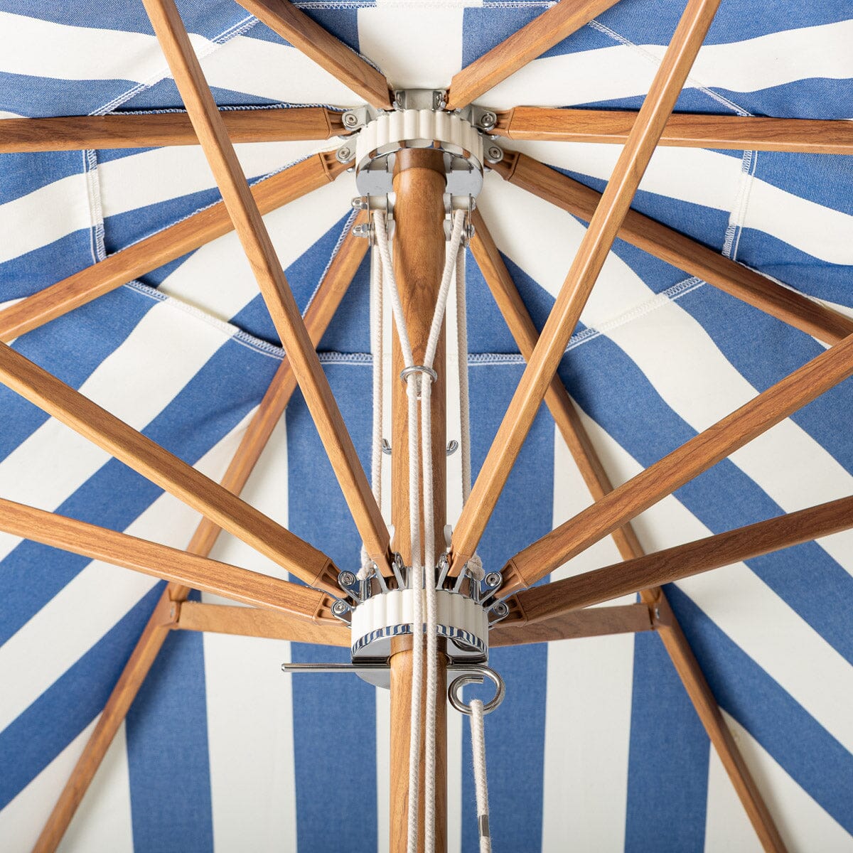 Terrace Umbrella in Crew Mediterranean Blue Stripe | Transfer Teak Frame Terrace Umbrella Kit Business & Pleasure Co Aus 