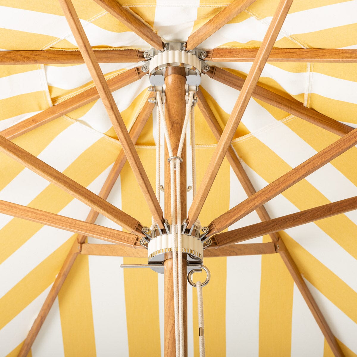 Terrace Umbrella in Crew Mimosa Yellow Stripe | Transfer Teak Frame Terrace Umbrella Kit Business & Pleasure Co Aus 