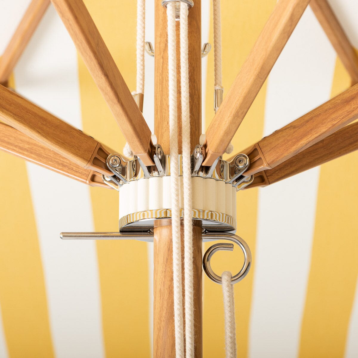 Terrace Umbrella in Crew Mimosa Yellow Stripe | Transfer Teak Frame Terrace Umbrella Kit Business & Pleasure Co Aus 