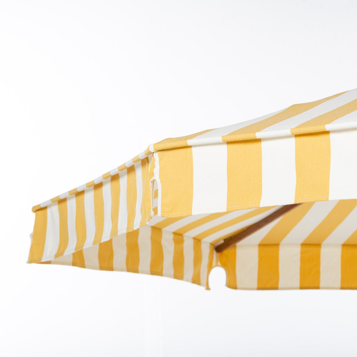 Terrace Umbrella in Crew Mimosa Yellow Stripe | Transfer Teak Frame Terrace Umbrella Kit Business & Pleasure Co Aus 
