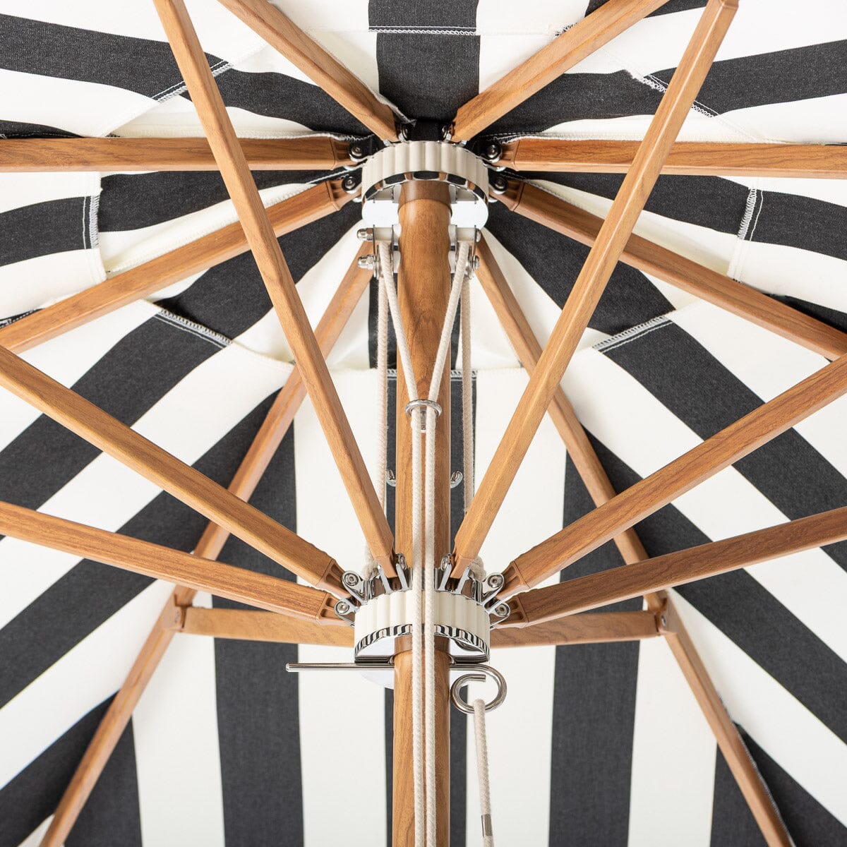 Terrace Umbrella in Crew Vintage Black Stripe | Transfer Teak Frame Terrace Umbrella Kit Business & Pleasure Co Aus 