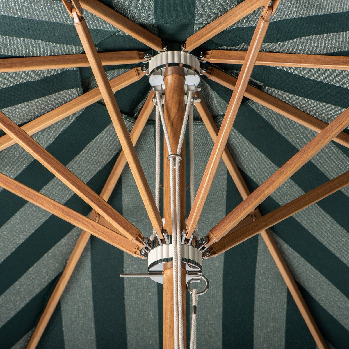 Terrace Umbrella in Terry Green Stripe | Transfer Teak Frame Terrace Umbrella Kit Business & Pleasure Co Aus 