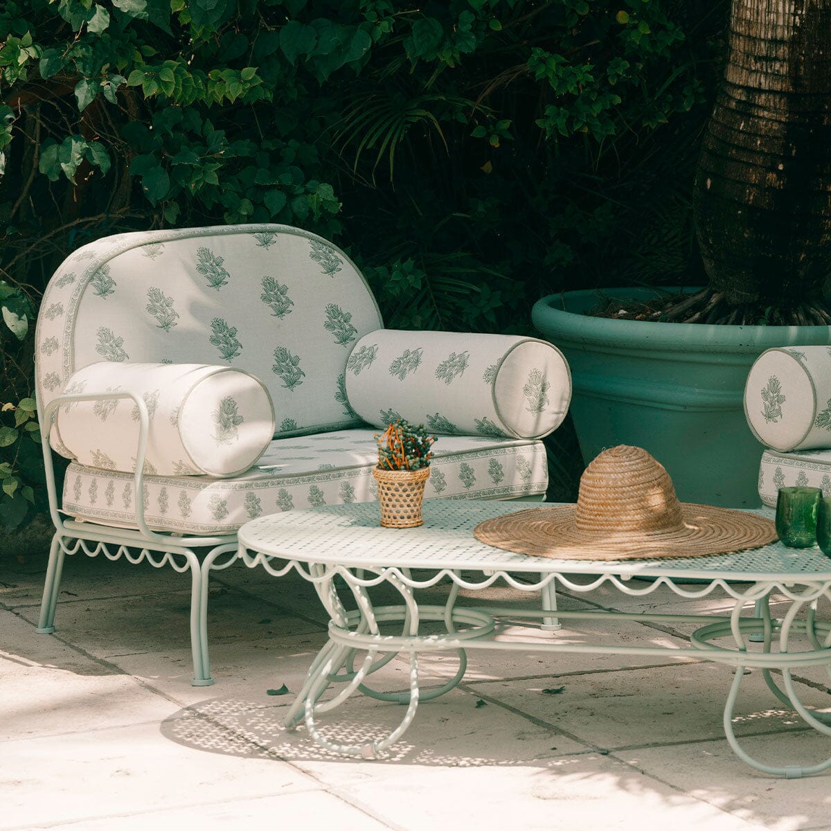 The Al Fresco Accent Chair by Amanda Lindroth in Jaipur Green | Sage Green Frame Al Fresco Accent Chair Kit B&P by Amanda Lindroth 