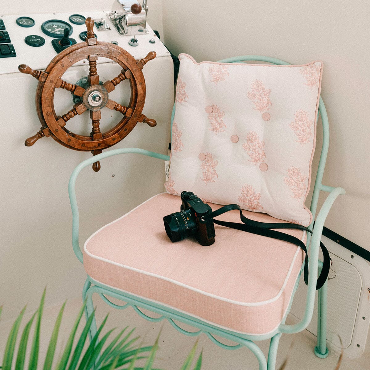 The Al Fresco Dining Chair & Cushion by Amanda Lindroth in Palm Pink | Sage Green Frame Al Fresco Dining Chair Kit B&P by Amanda Lindroth 