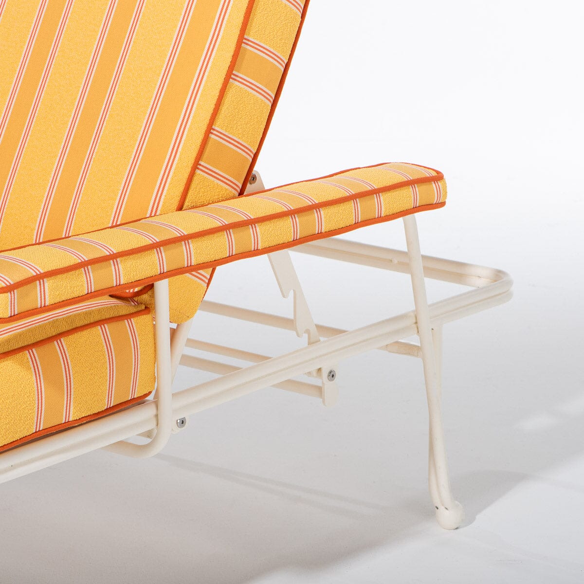 The Waterhouse Sun Lounger in Bistro Papaya Stripe | Antique White Frame Waterhouse Sun Lounger Kit Business & Pleasure Co Aus 