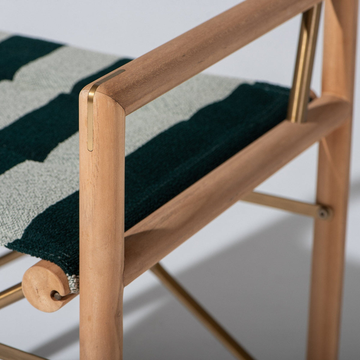 The WES Directors Chair in Terry Green Stripe | Teakwood Gold Frame Wes Director Chair Kit Business & Pleasure Co Aus 