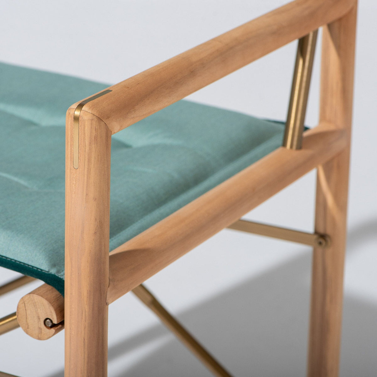 The WES Directors Chair in Rivie Green | Teakwood Gold Frame Wes Director Chair Kit Business & Pleasure Co Aus 