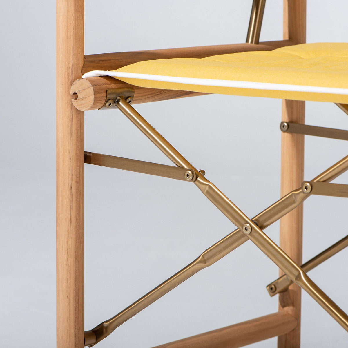 The WES Directors Chair in Rivie Mimosa | Teakwood Gold Frame Wes Director Chair Kit Business & Pleasure Co Aus 