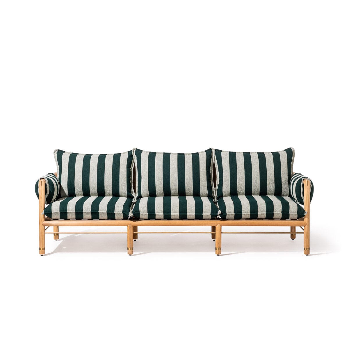 Product image of Wes Sofa in Terry Green Stripe | Teakwood Gold Frame