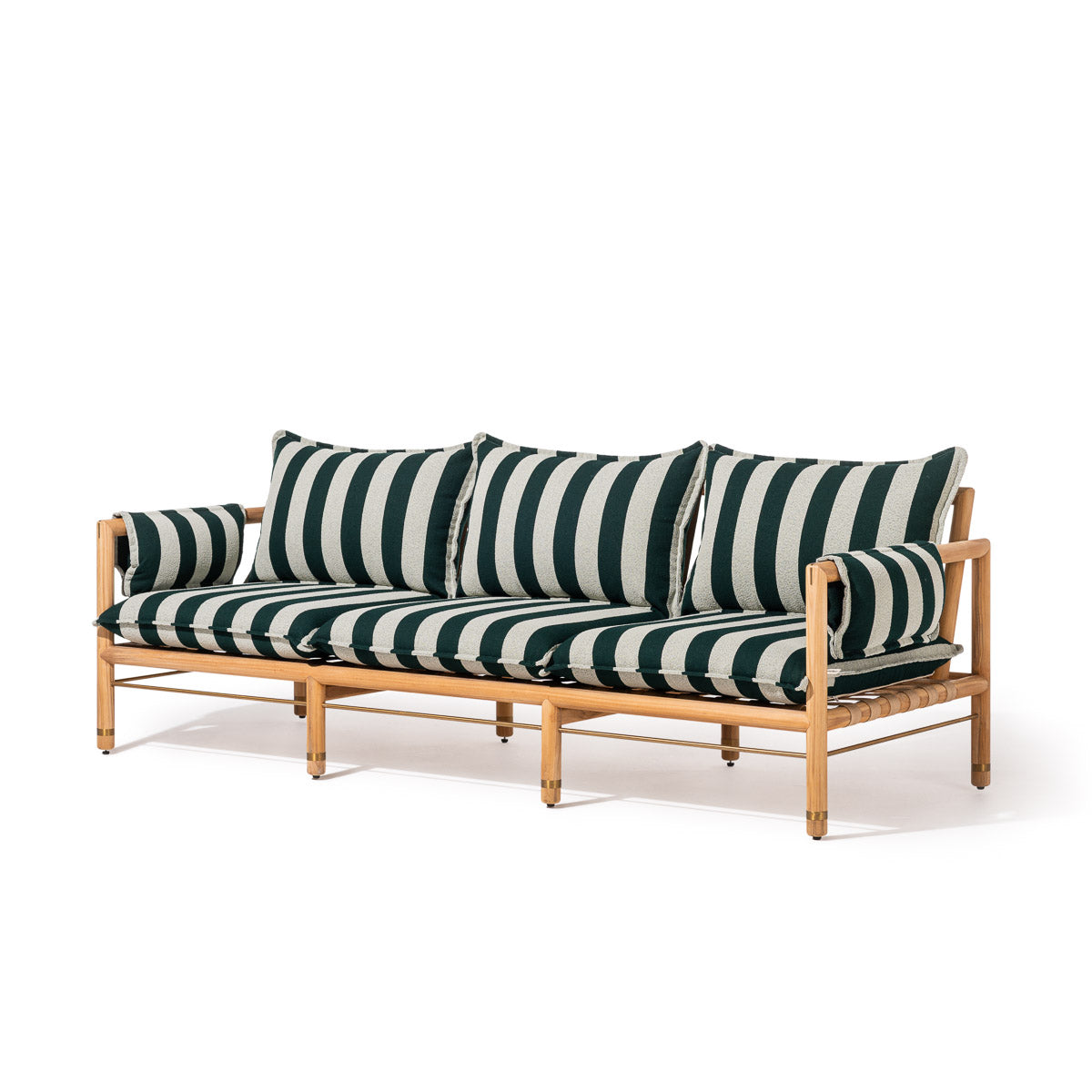 Wes Sofa in Terry Green Stripe | Teakwood Gold Frame