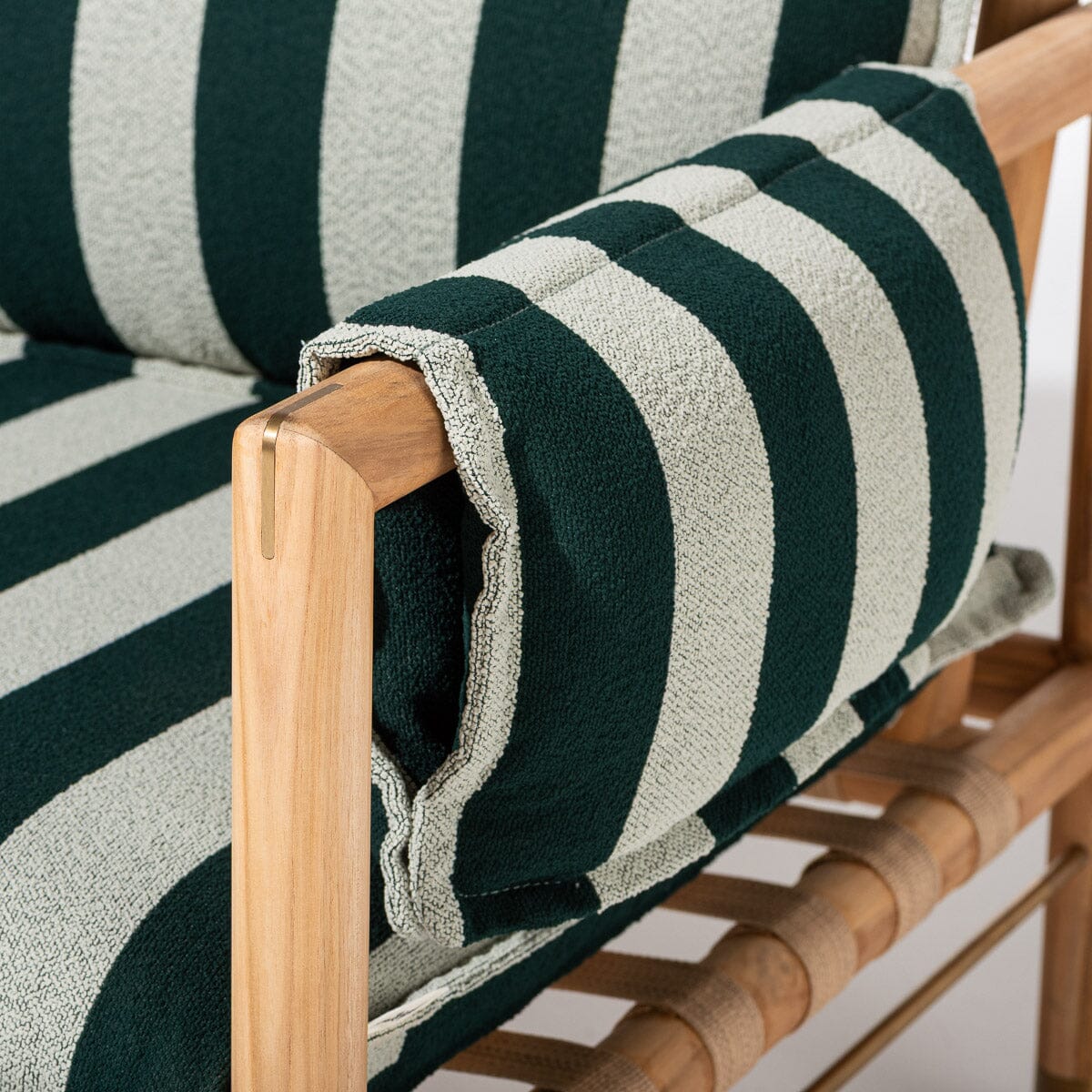 Wes Sofa in Terry Green Stripe | Teakwood Gold Frame