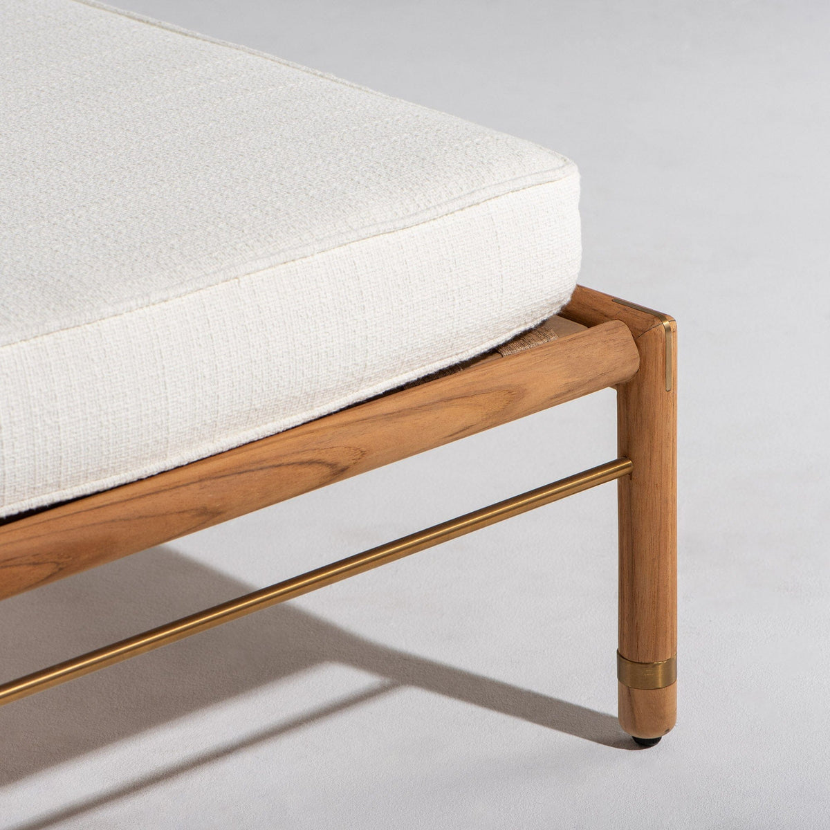 The WES Sun Lounger in Boucle Antique White | Teakwood Gold Frame Wes Sun Lounger Kit Business & Pleasure Co Aus 