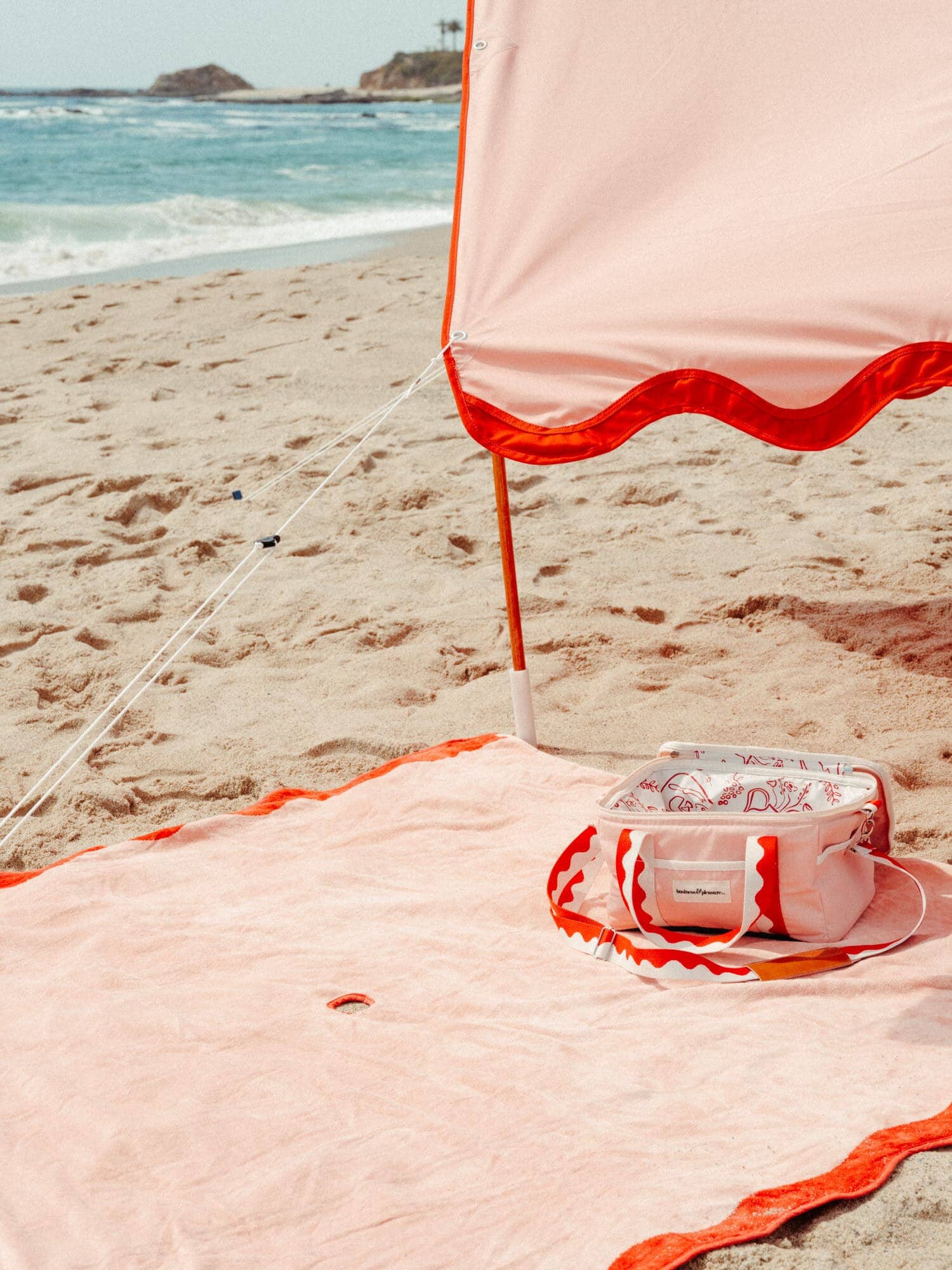 Beach set up with riviera pink products