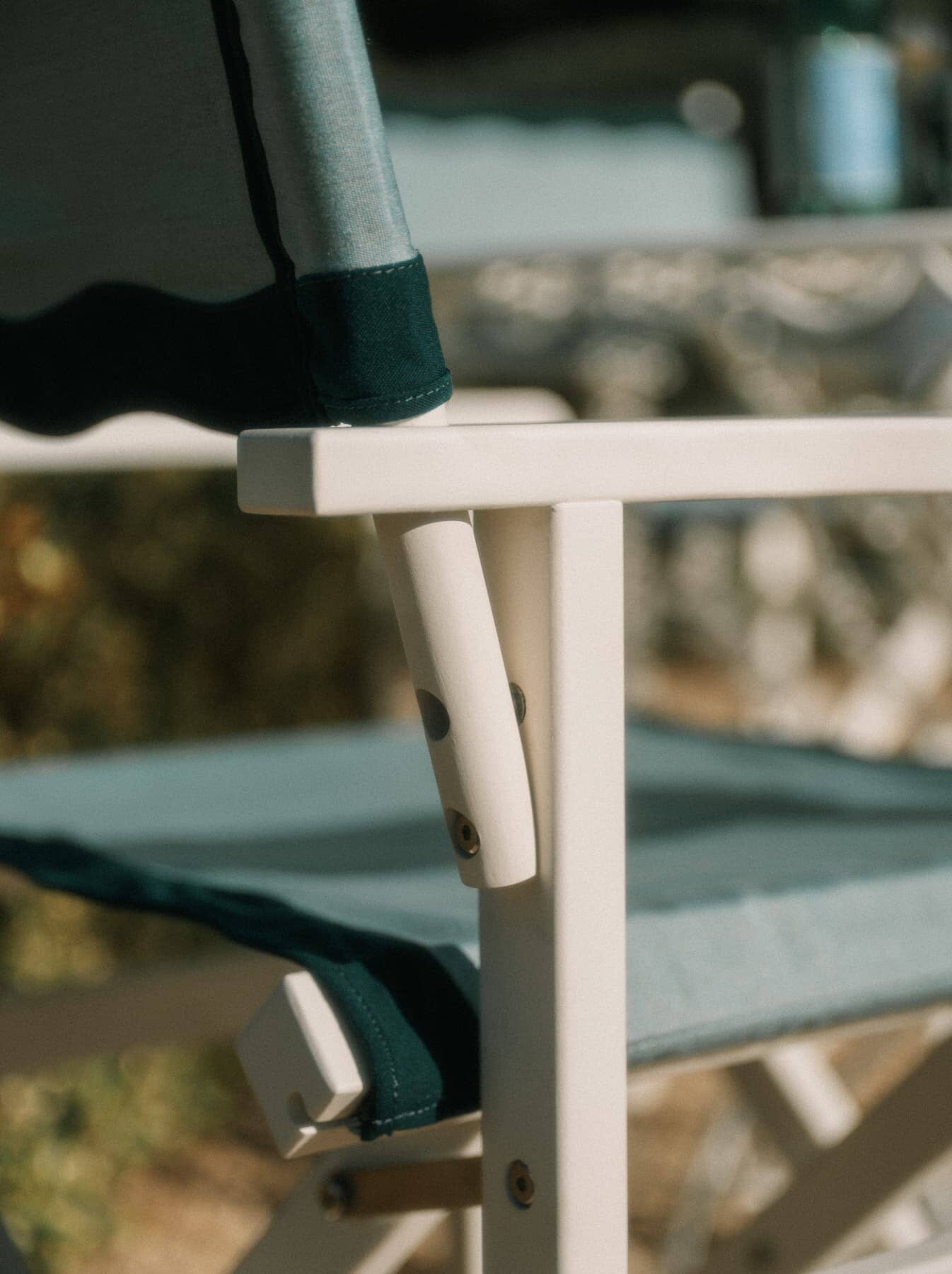 Close up image of back rest of riviera green directors chair