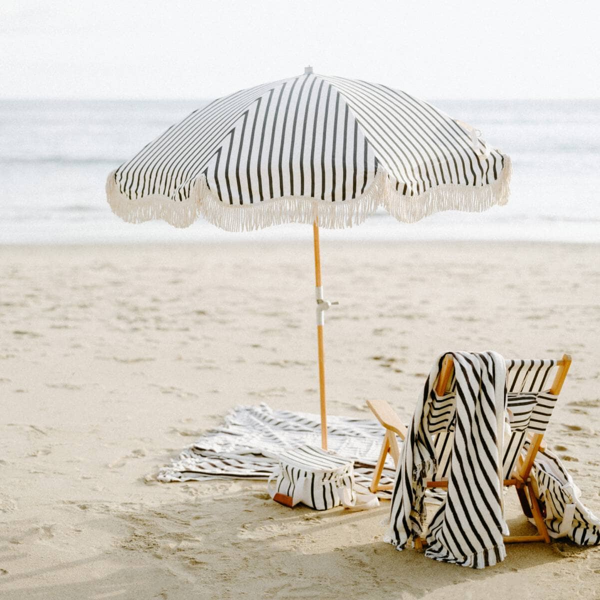 The Premium Beach Umbrella - Monaco Black Stripe Premium Beach Umbrella Business & Pleasure Co Aus 