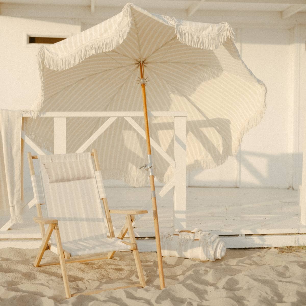 The Premium Beach Umbrella - Monaco Natural Stripe Premium Beach Umbrella Business & Pleasure Co Aus 