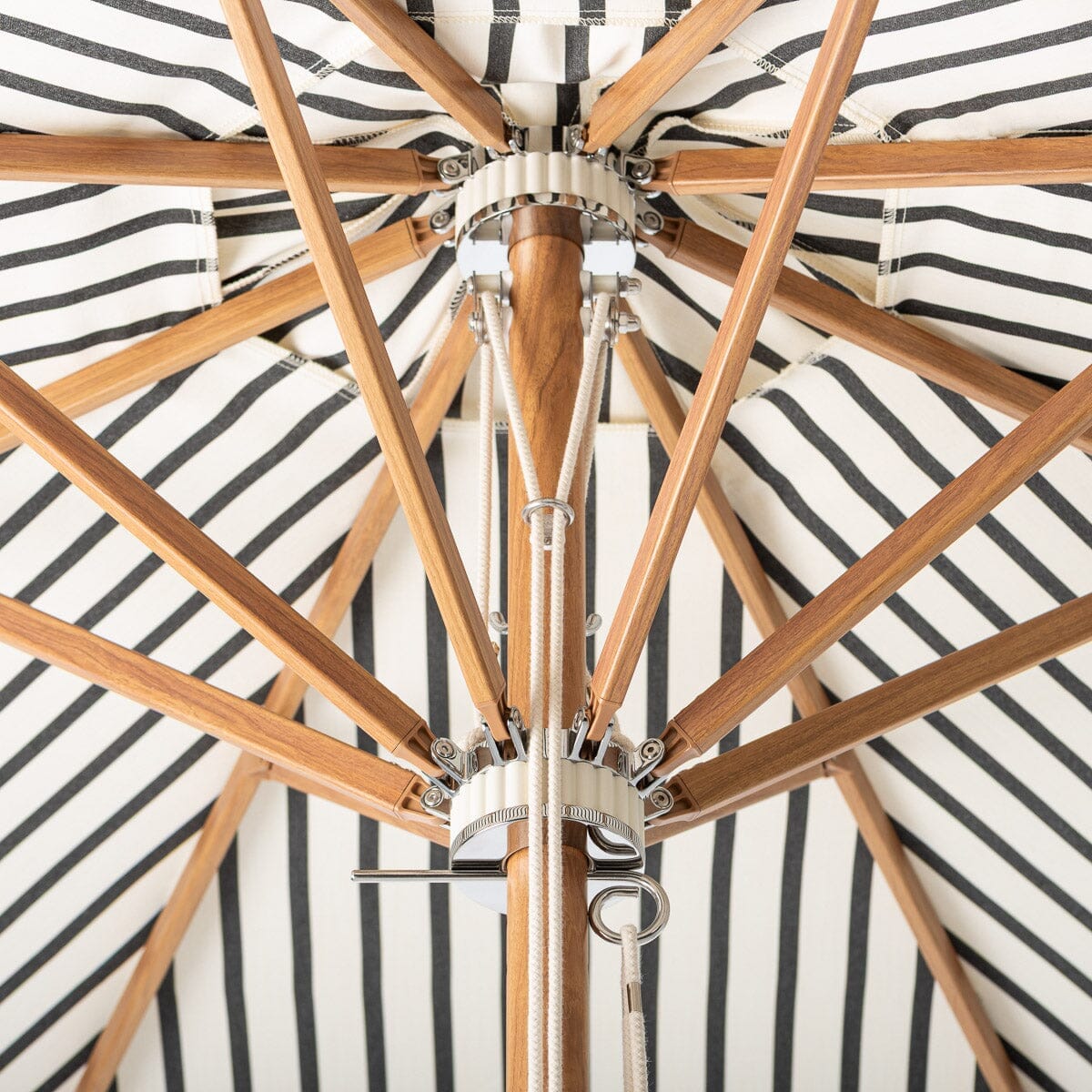 Terrace Umbrella in Monaco Black Stripe | Transfer Teak Frame Terrace Umbrella Kit Business & Pleasure Co Aus 