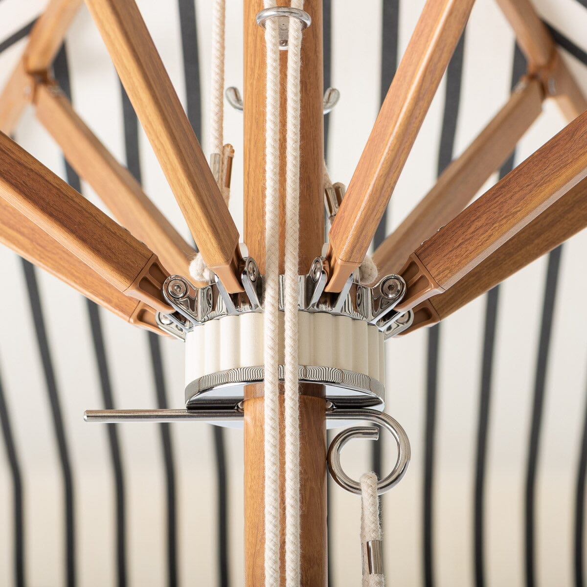 Terrace Umbrella in Monaco Black Stripe | Transfer Teak Frame Terrace Umbrella Kit Business & Pleasure Co Aus 