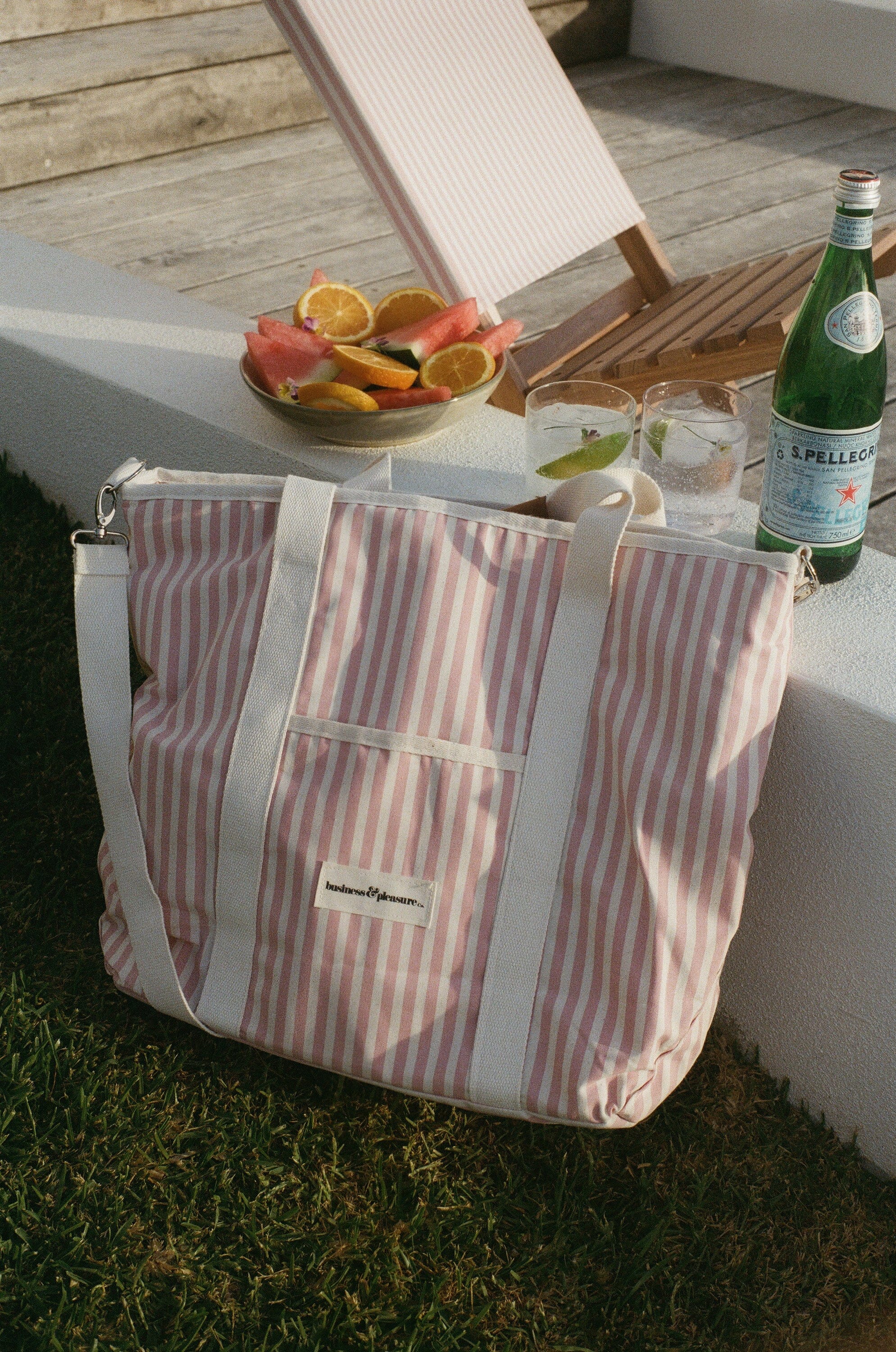 The Cooler Tote Bag - Lauren's Pink Stripe Cooler Tote Business & Pleasure Co 