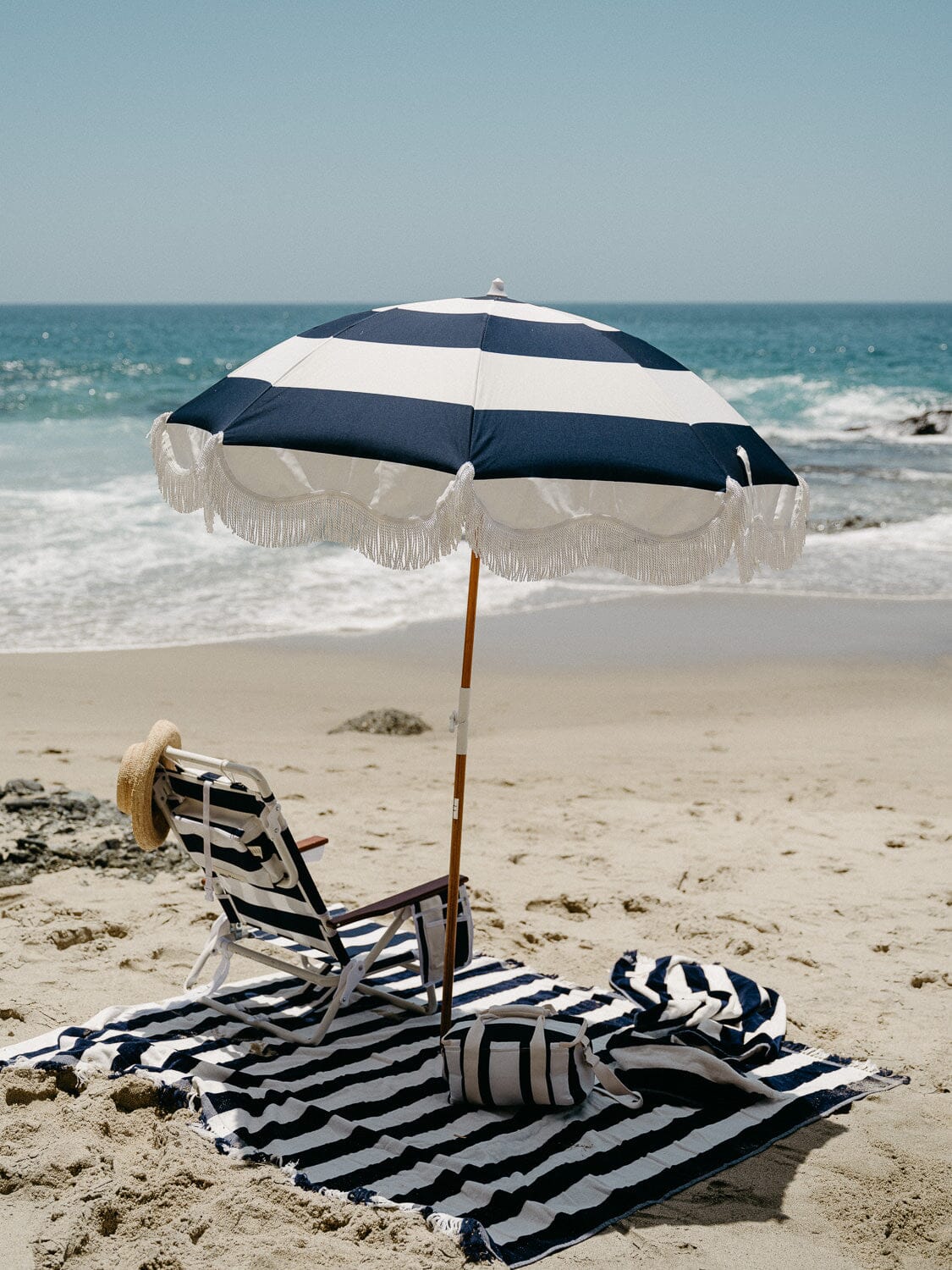 The Holiday Beach Umbrella - Navy Capri Stripe Holiday Umbrella Business & Pleasure Co 