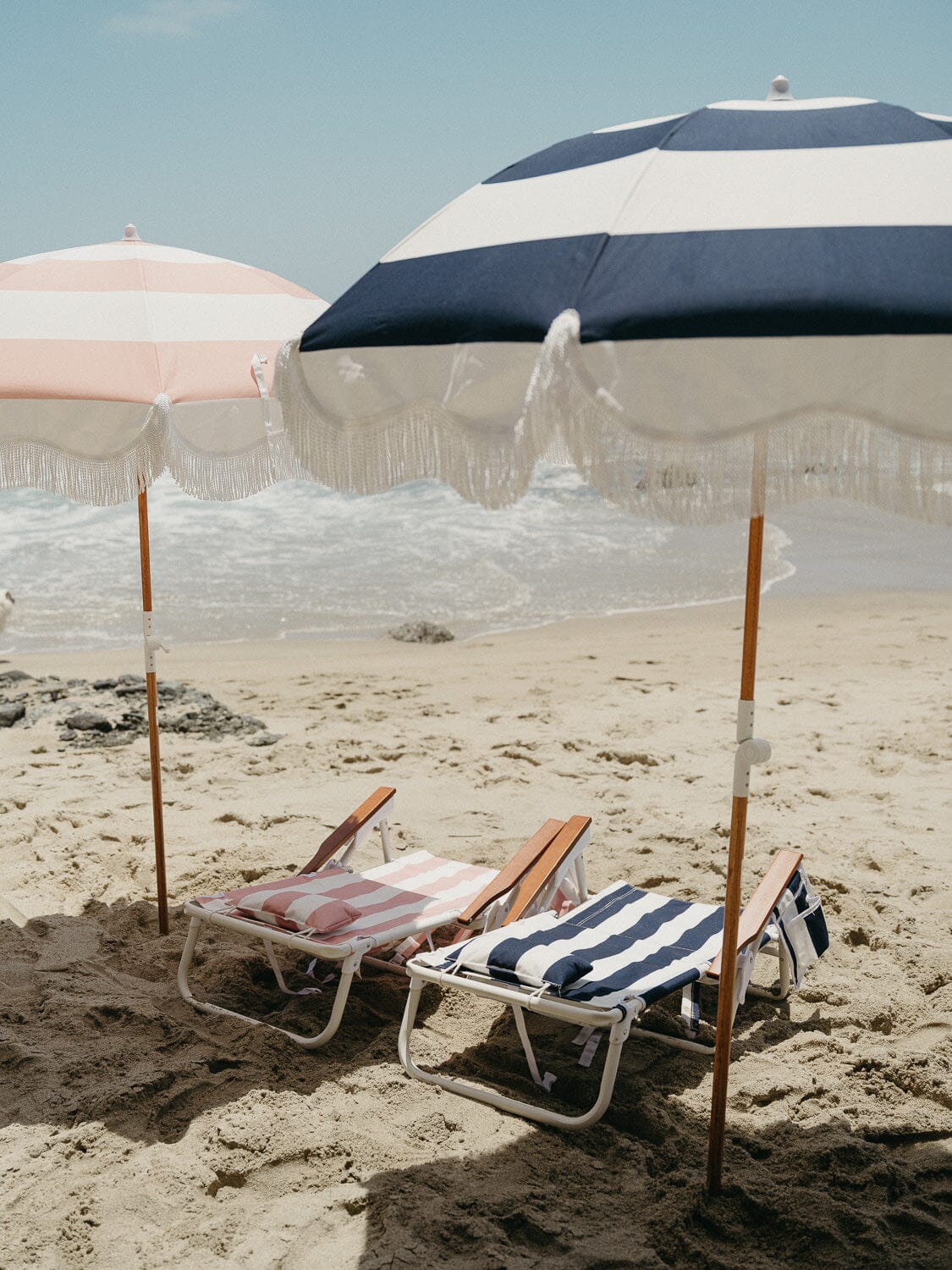 The Holiday Beach Umbrella - Navy Capri Stripe Holiday Umbrella Business & Pleasure Co 