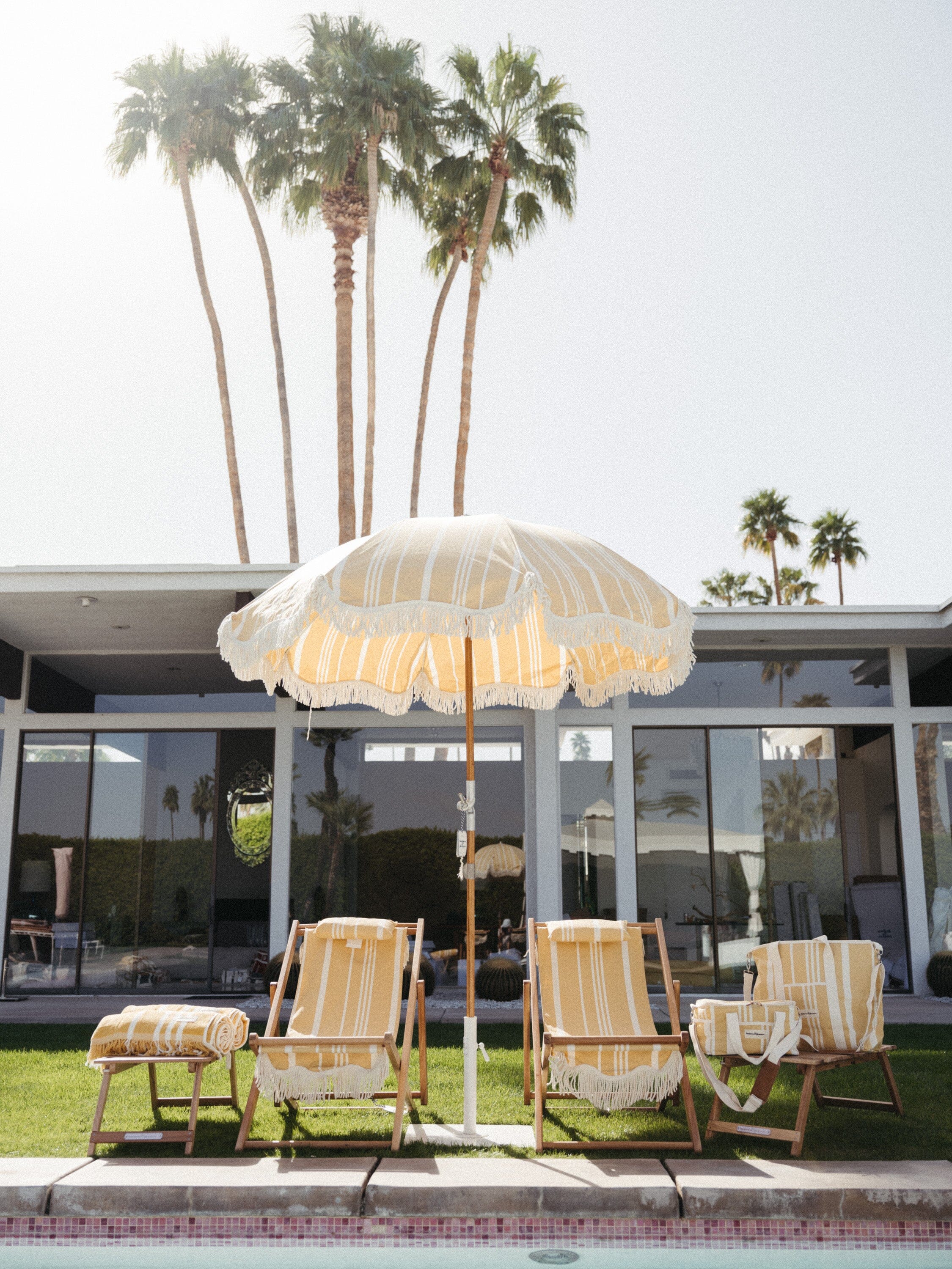 The Premium Beach Umbrella - Vintage Yellow Stripe Premium Umbrella Business & Pleasure Co 
