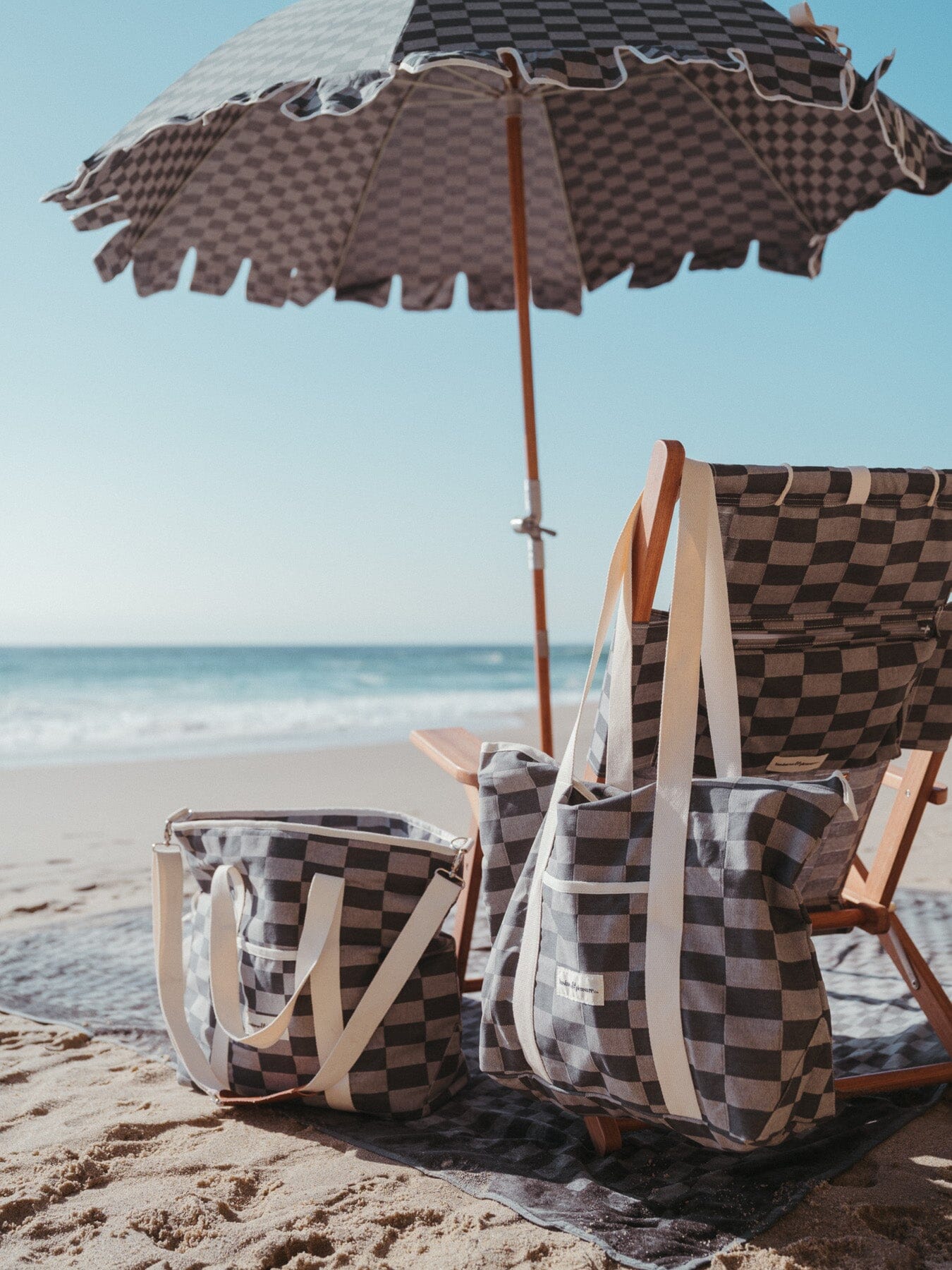 The Premium Beach Umbrella - Vintage Green Check Premium Umbrella Business & Pleasure Co 