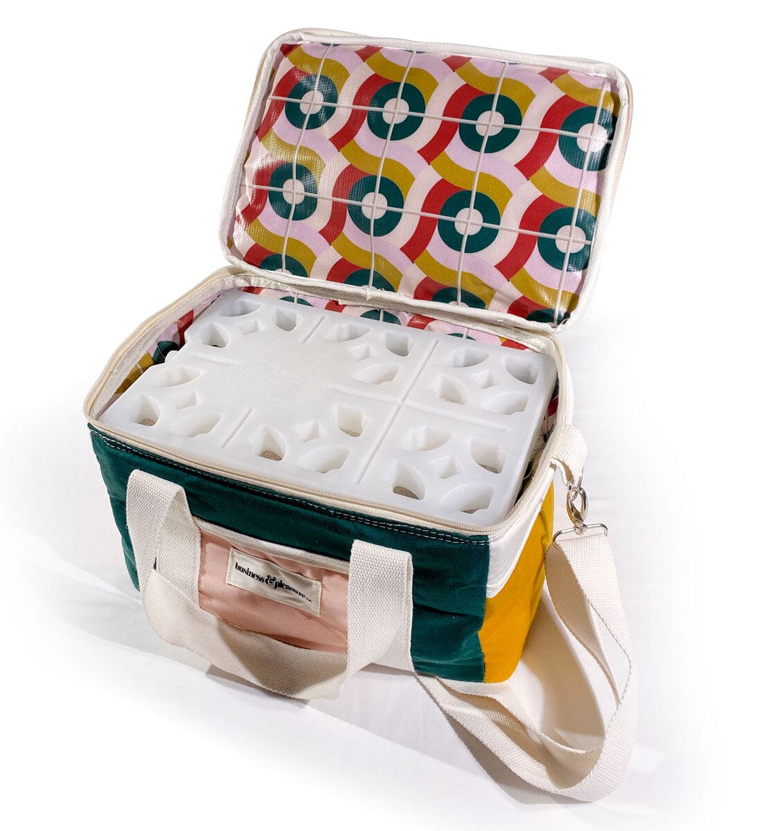 Studio image of ice pack inside a cooler bag