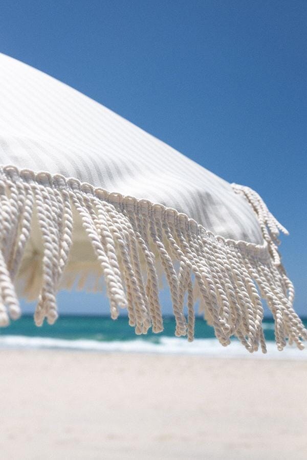 The Premium Beach Umbrella - Lauren's Sage Stripe - Business & Pleasure Co